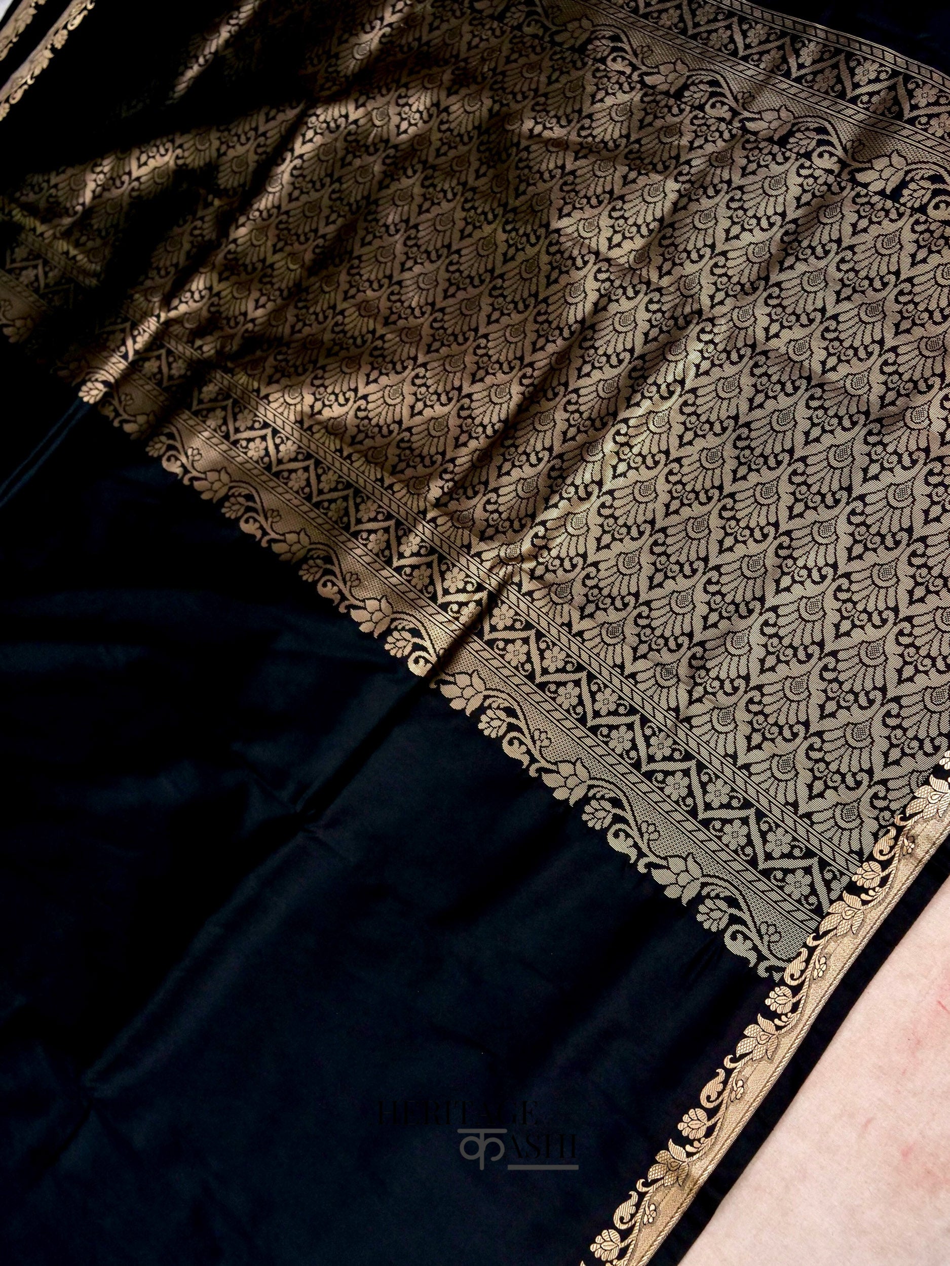 Black Banarasi Silk Plain Fancy Saree