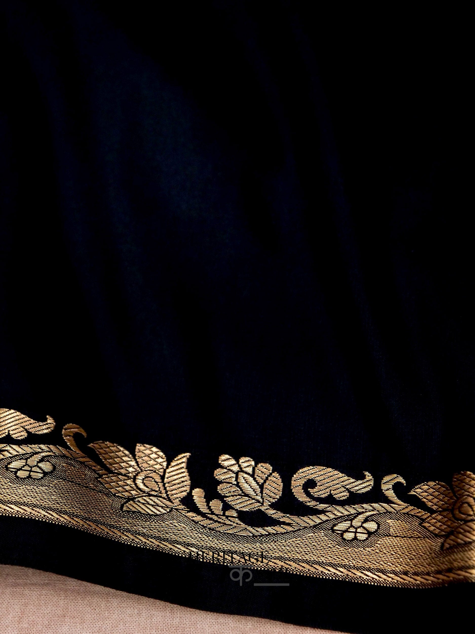 Black Banarasi Silk Plain Fancy Saree