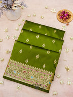 Olive Green Katan Silk Buti With Minakari Border Saree