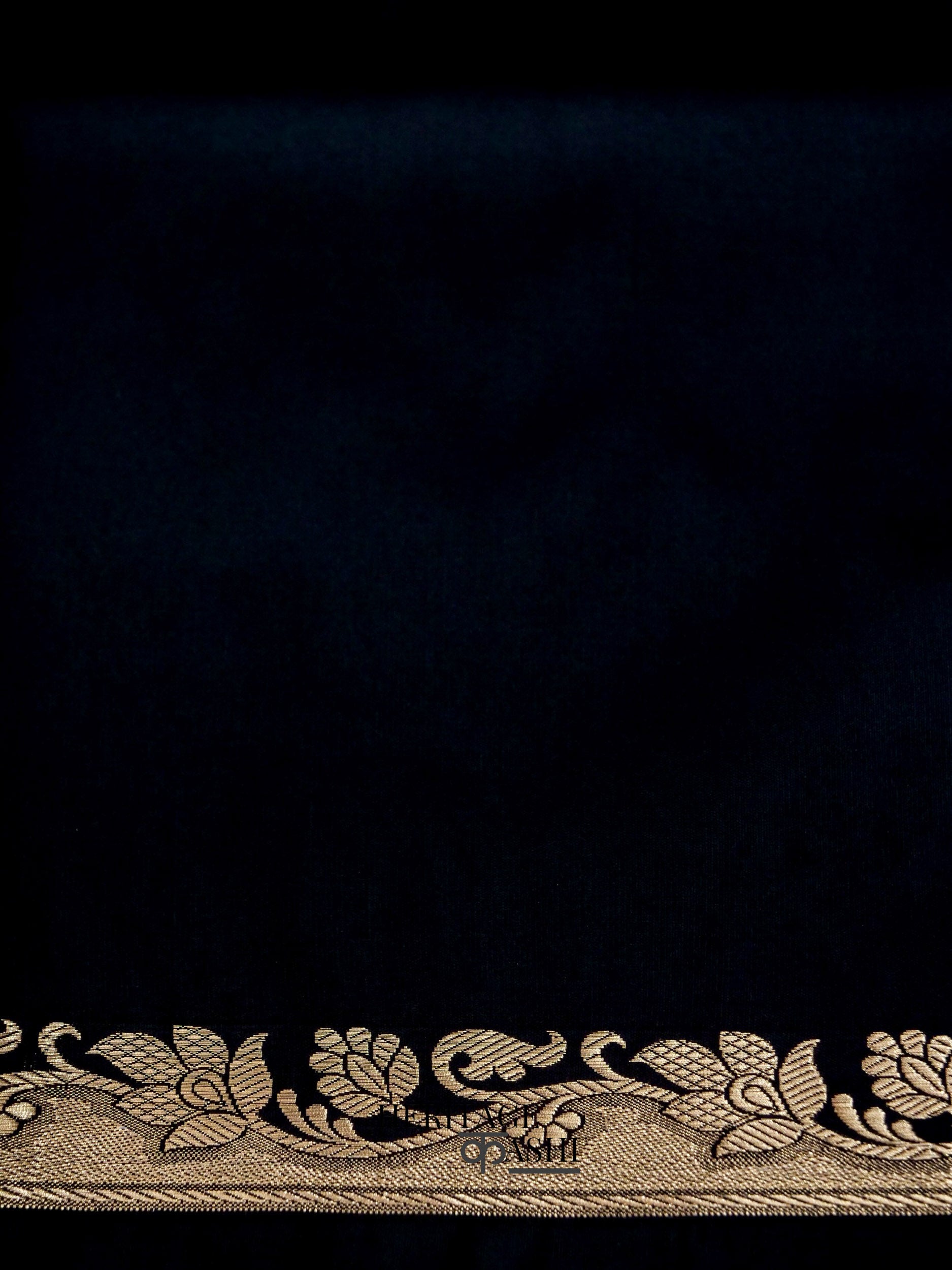 Black Banarasi Silk Plain Fancy Saree