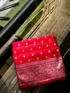Crimson Red Mashru Silk Buti Handloom Saree