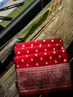 Blood Red Mashru Silk Buti Handloom Saree