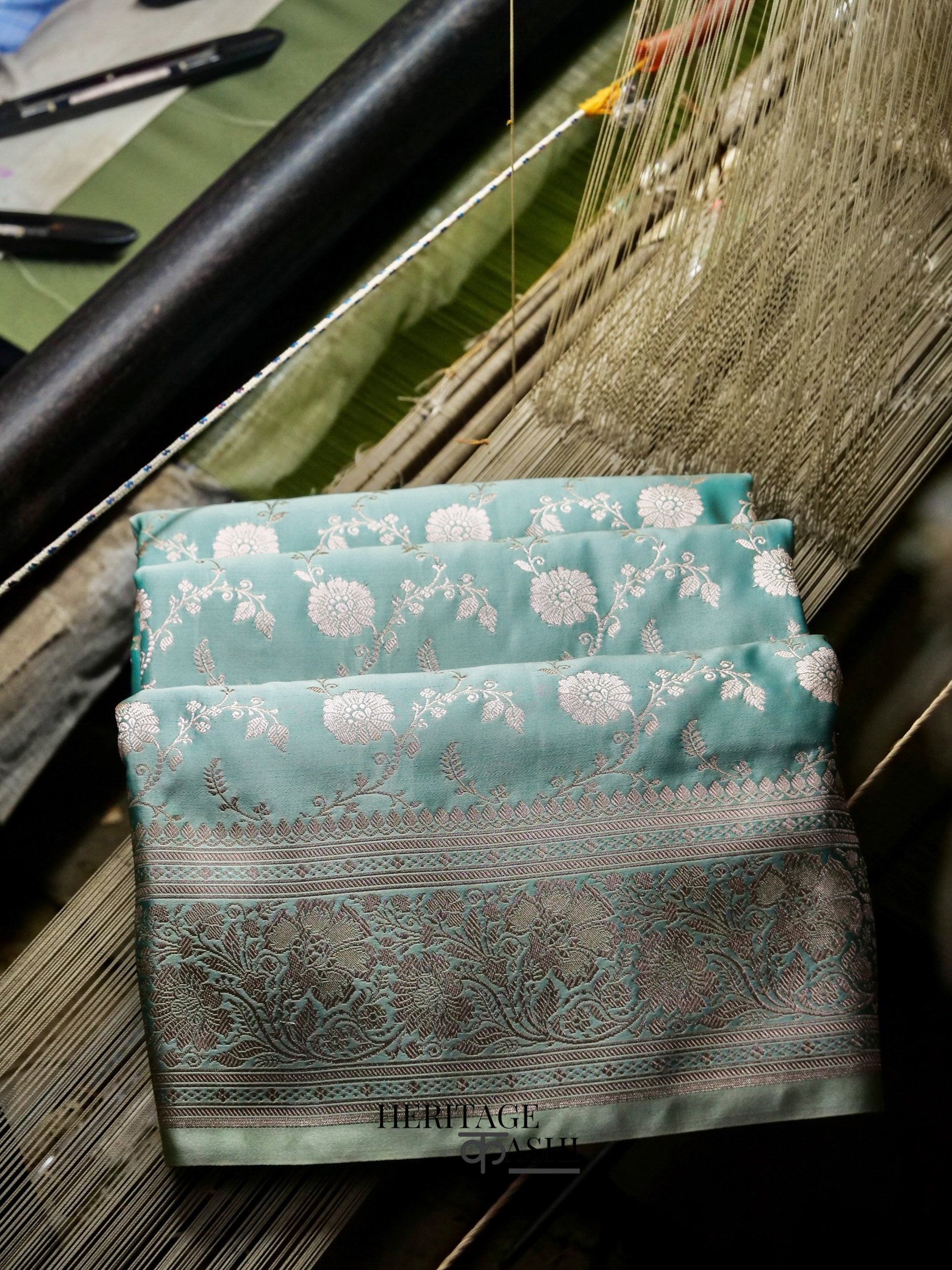 Mint Green Mashru Silk Jaal Handloom Saree
