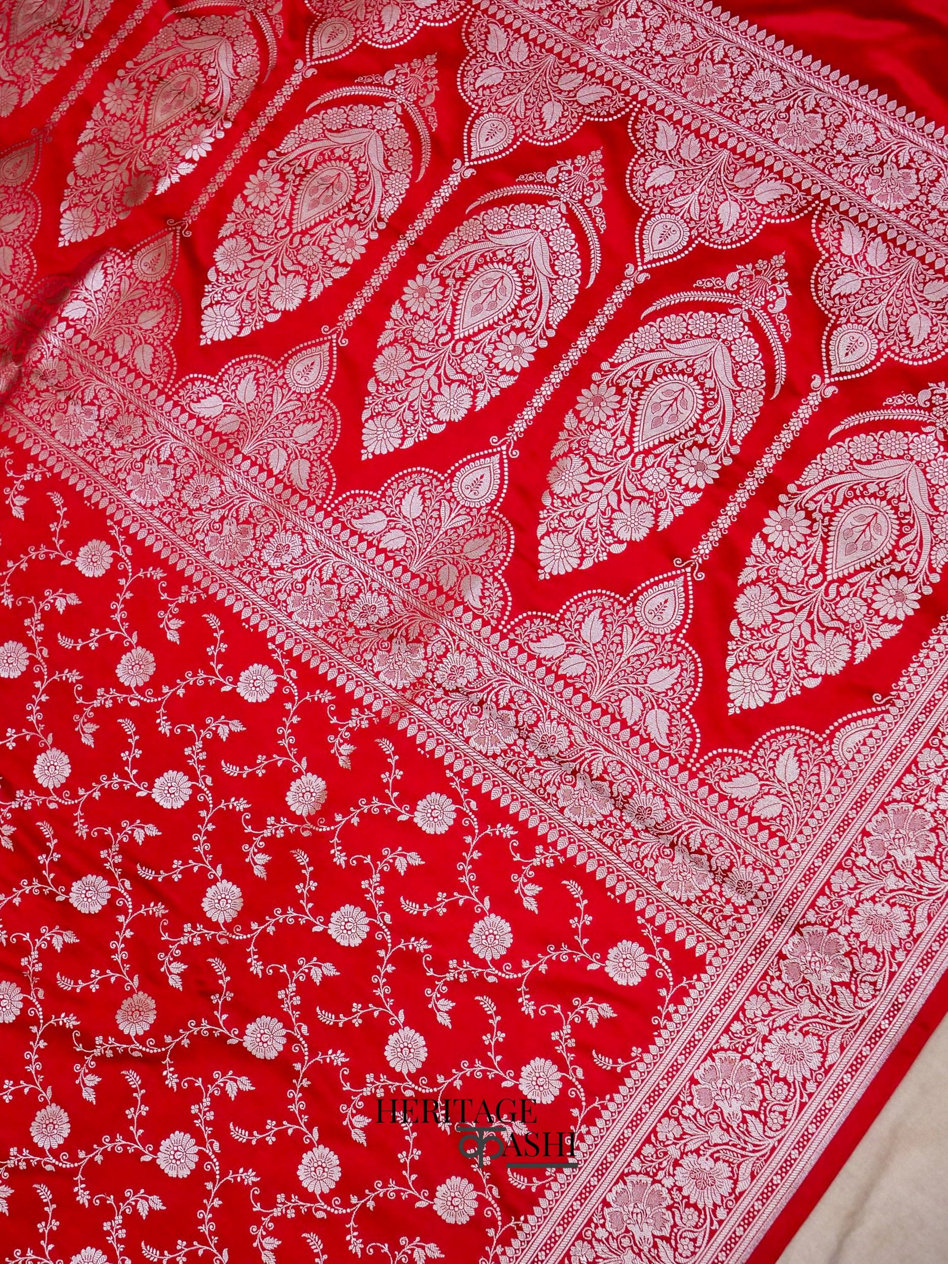 Red Mashru Silk Jaal Handloom Saree