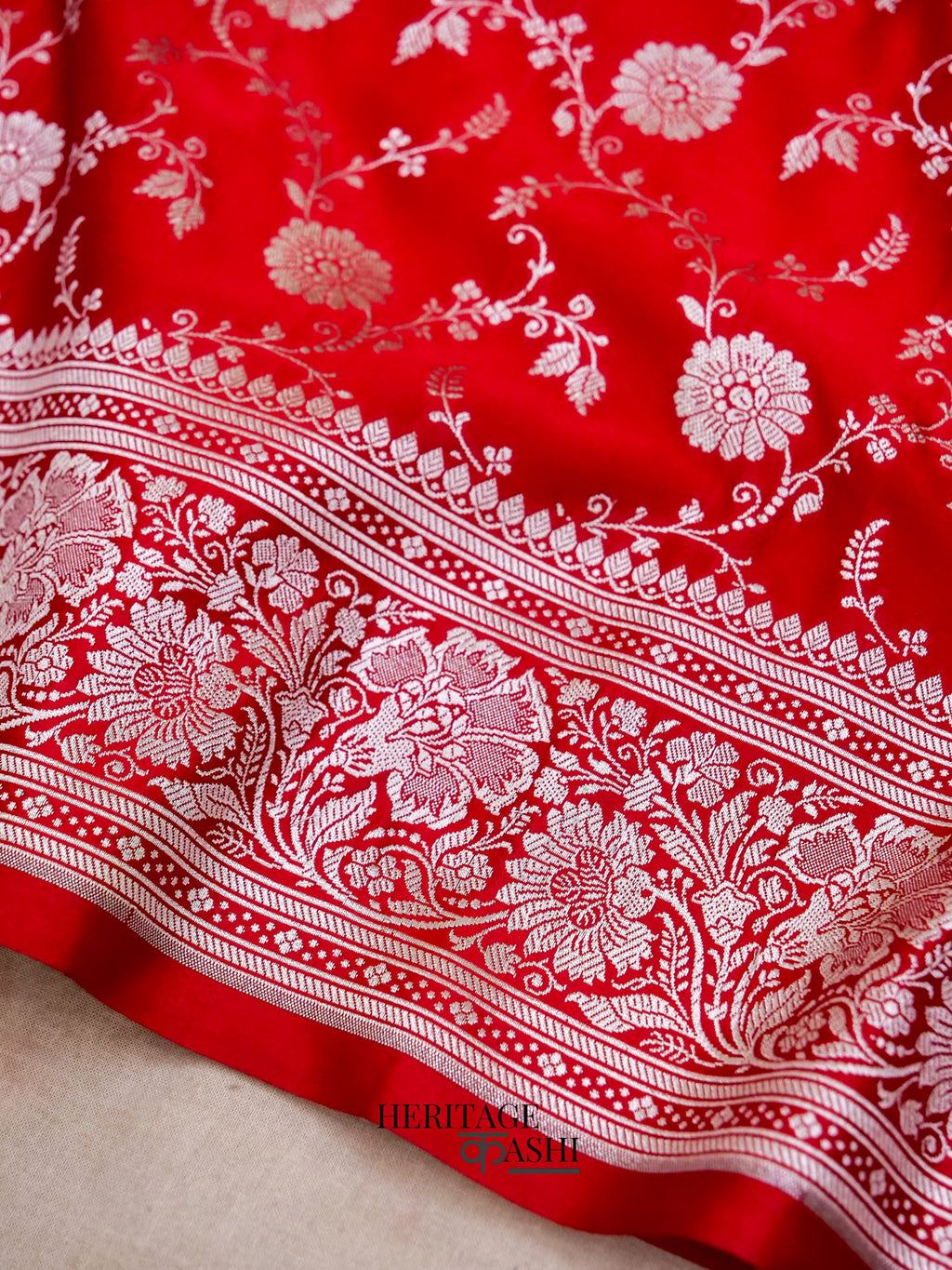Red Mashru Silk Jaal Handloom Saree