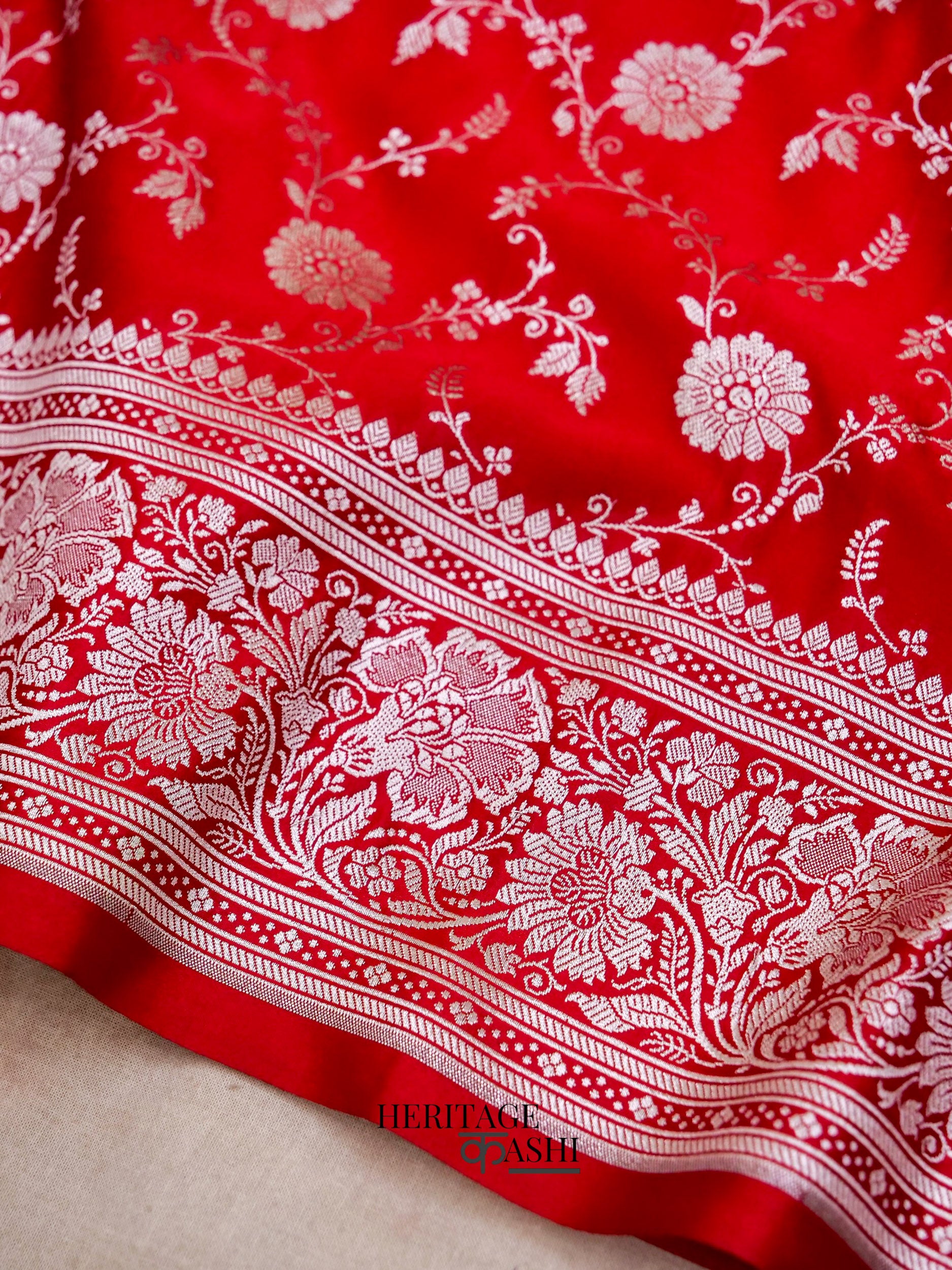 Red Mashru Silk Jaal Handloom Saree