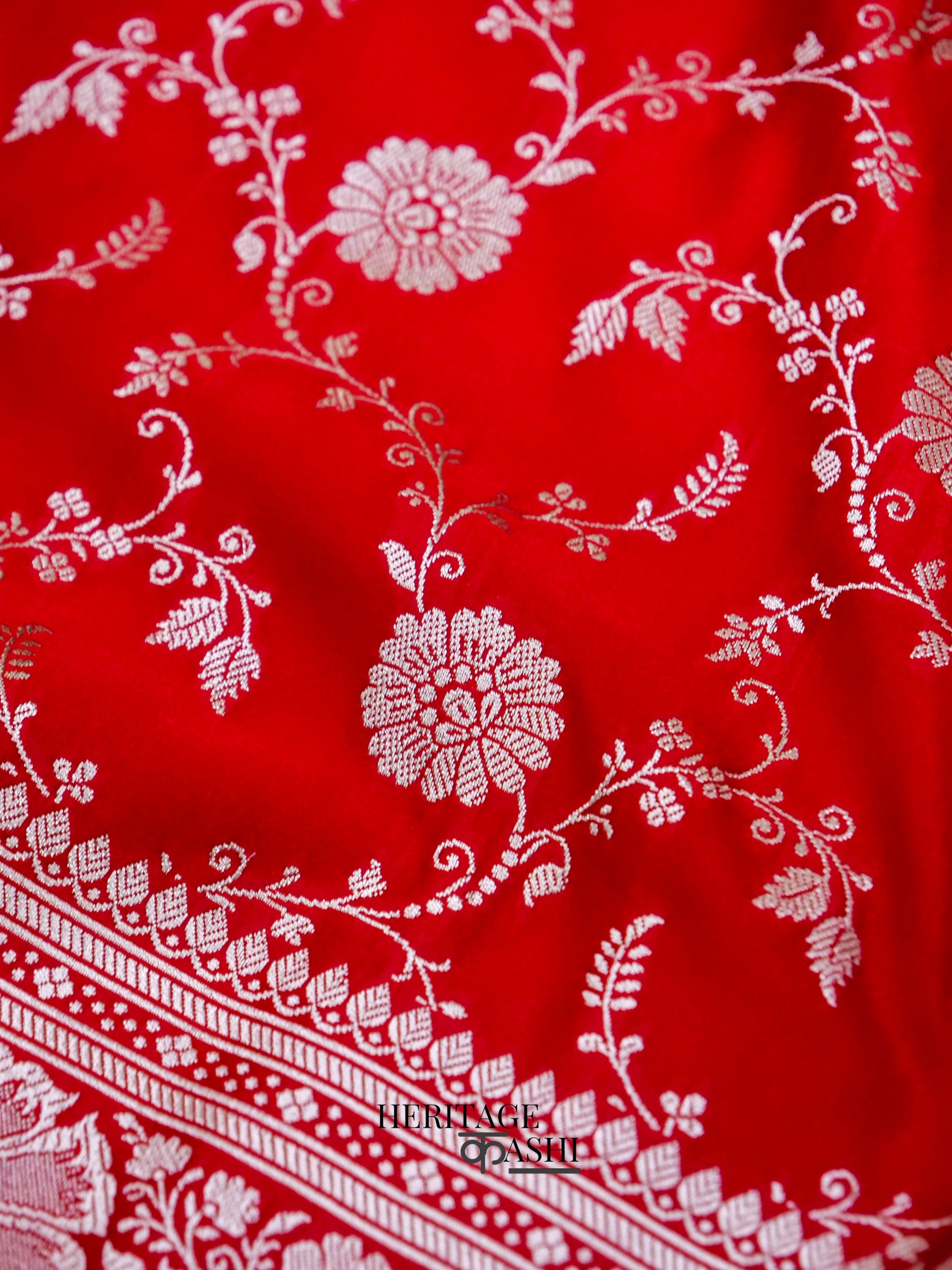 Red Mashru Silk Jaal Handloom Saree