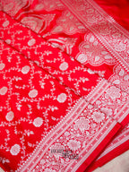 Red Mashru Silk Jaal Handloom Saree