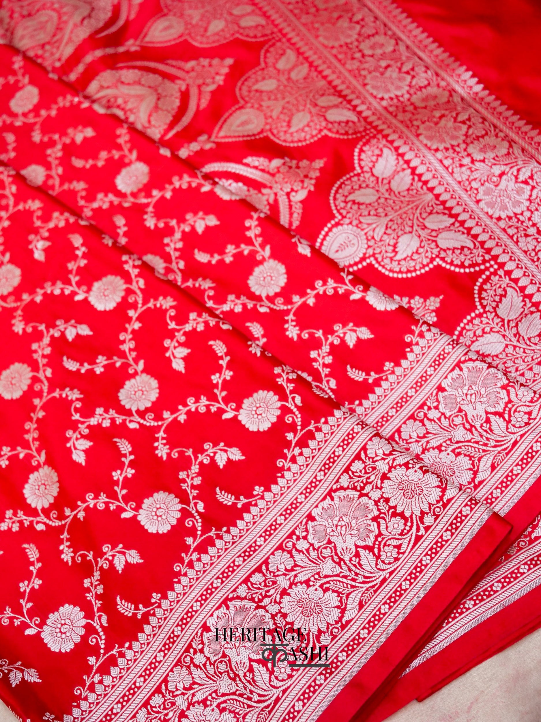 Red Mashru Silk Jaal Handloom Saree