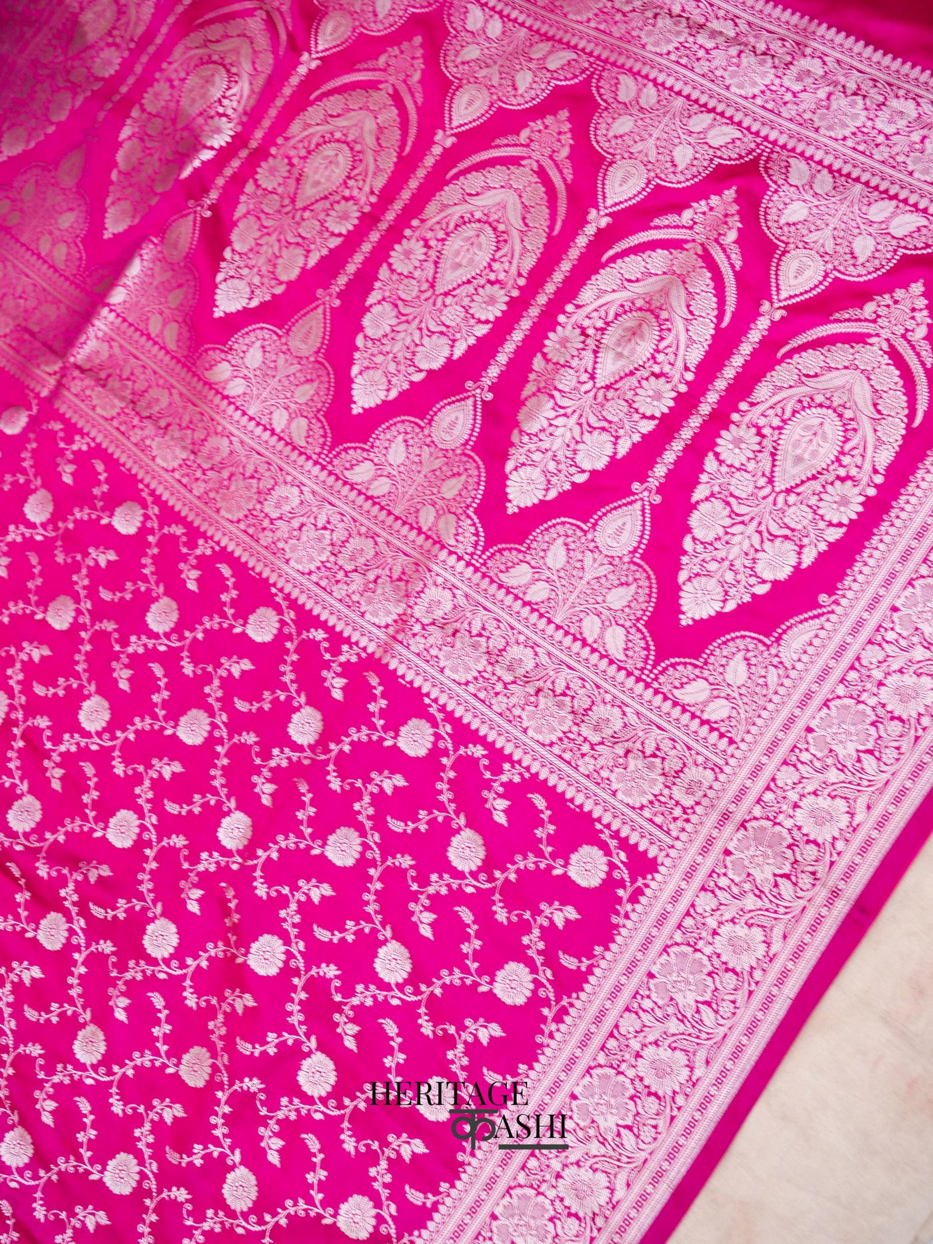 Pink Mashru Silk Jaal Handloom Saree