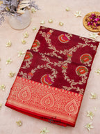 Maroon Katan Floral Tilfi Jaal Saree