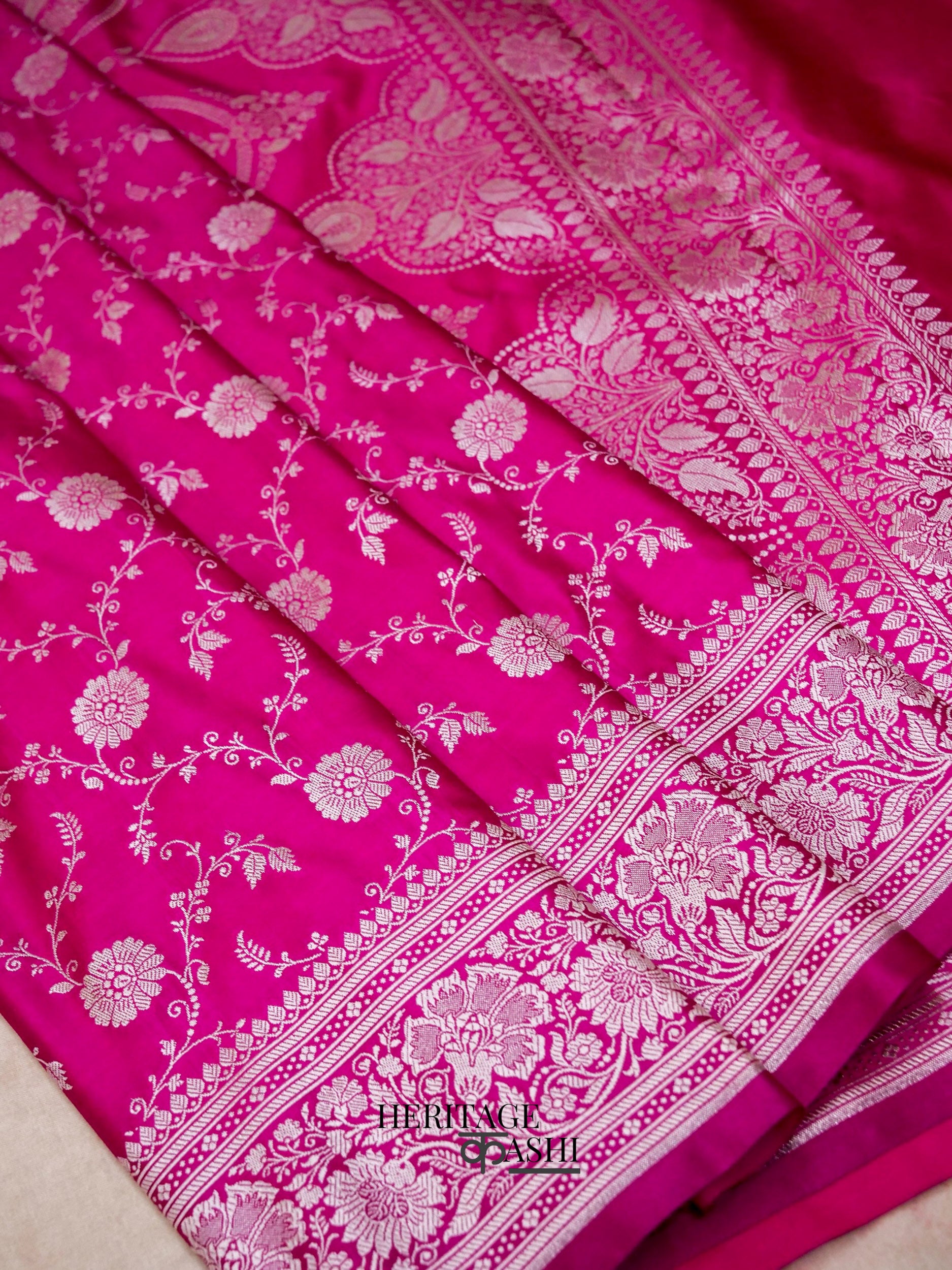Pink Mashru Silk Jaal Handloom Saree