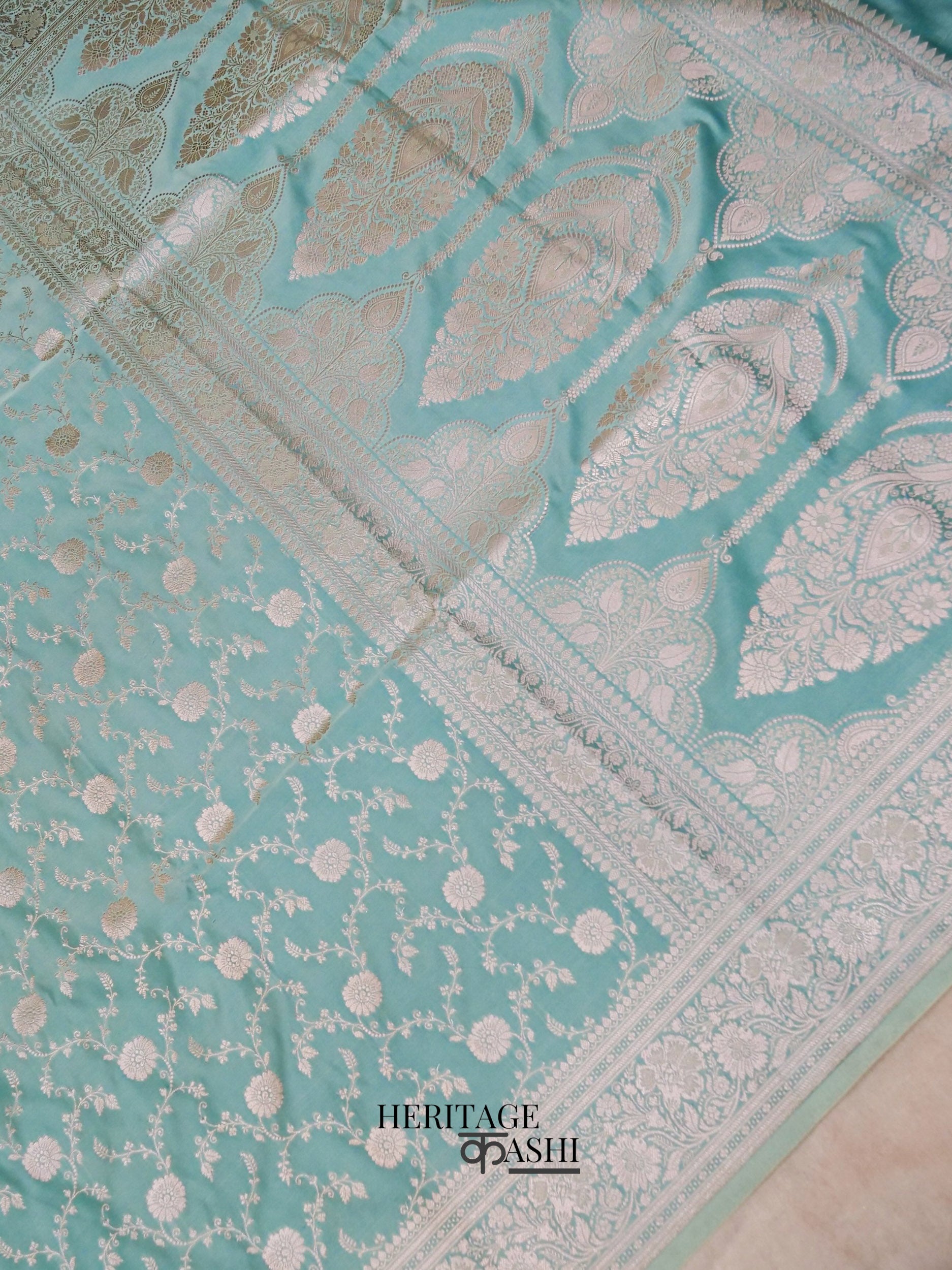 Mint Green Mashru Silk Buti Handloom Saree