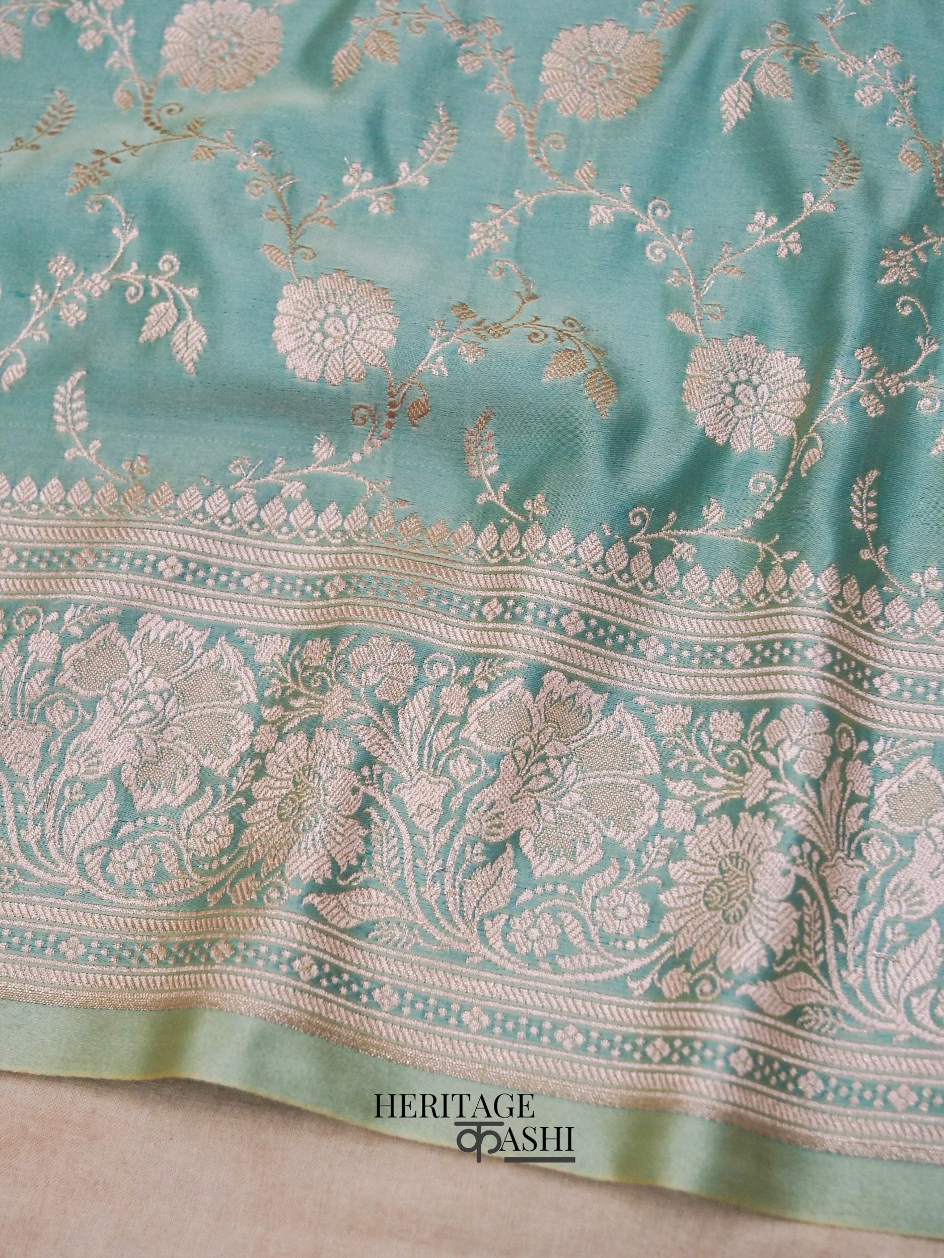 Mint Green Mashru Silk Buti Handloom Saree
