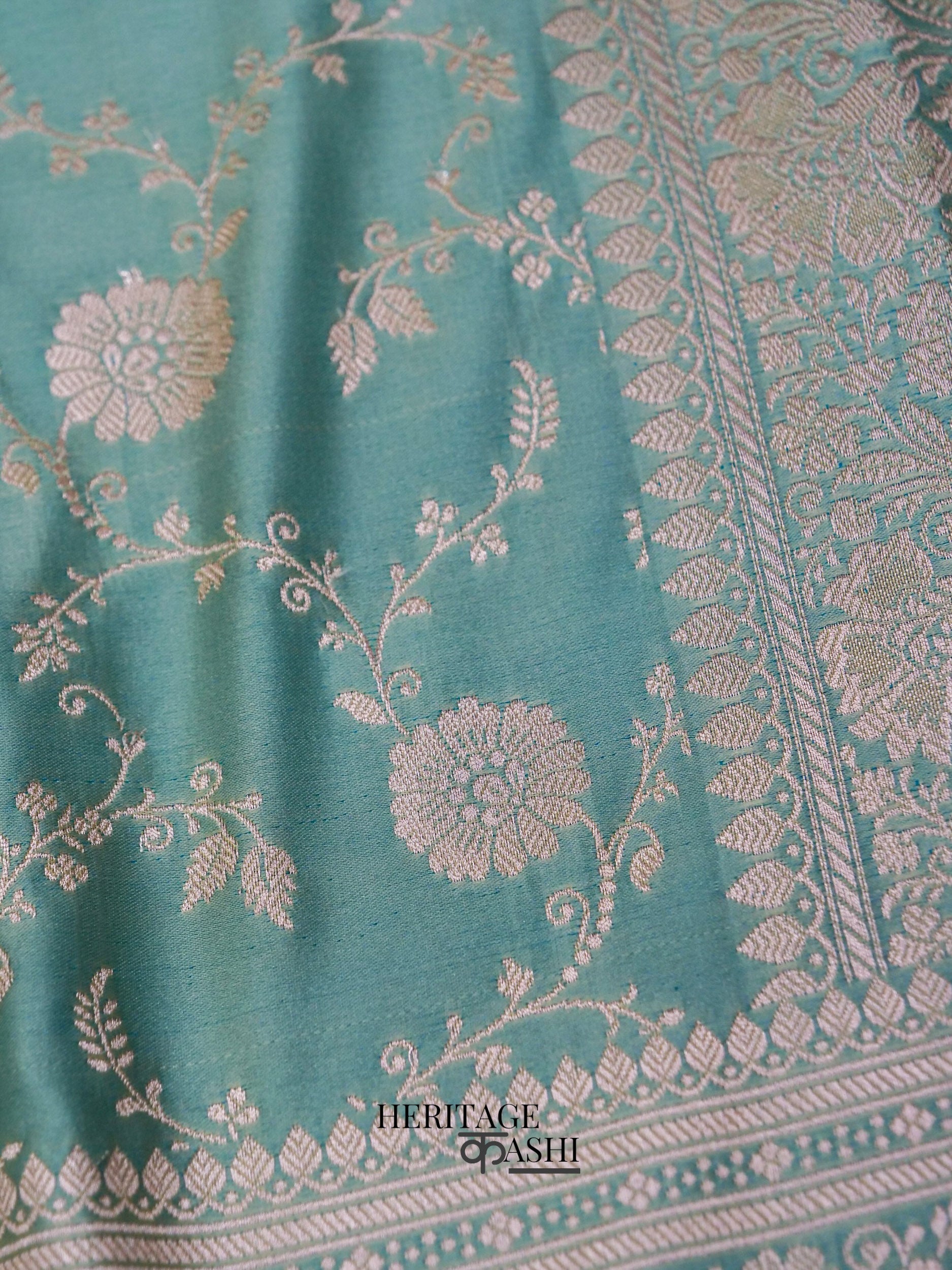 Mint Green Mashru Silk Buti Handloom Saree