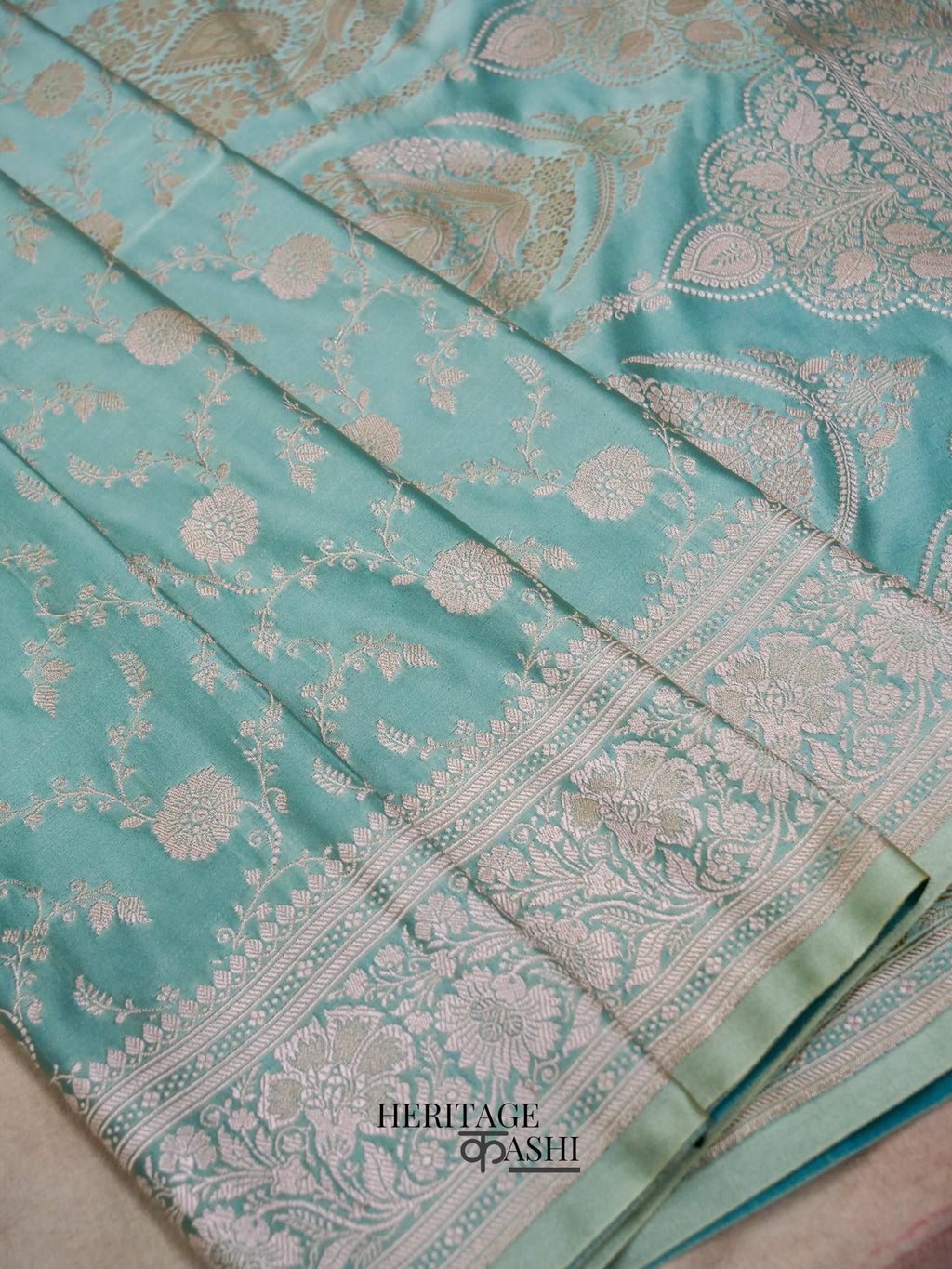 Mint Green Mashru Silk Buti Handloom Saree