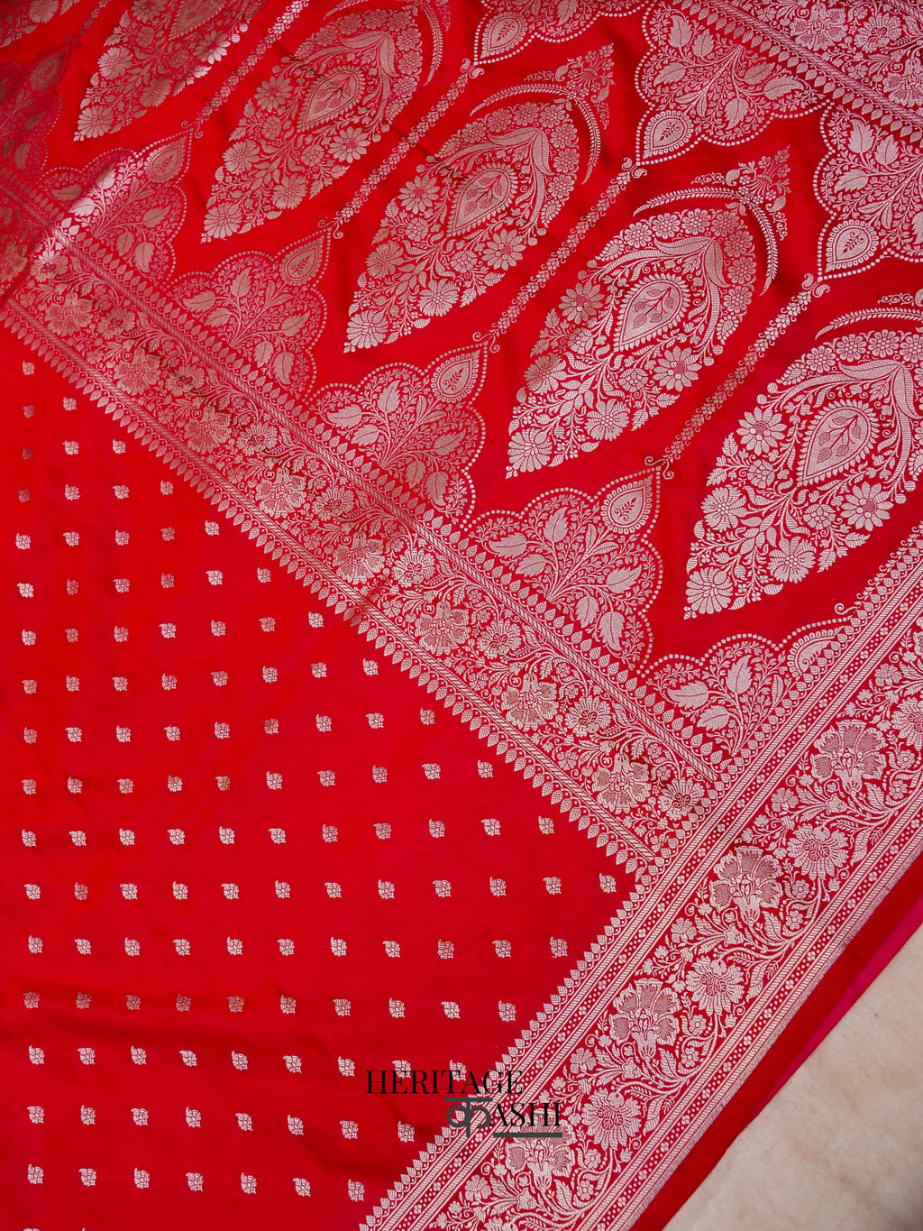 Red Mashru Silk Buti Handloom Saree