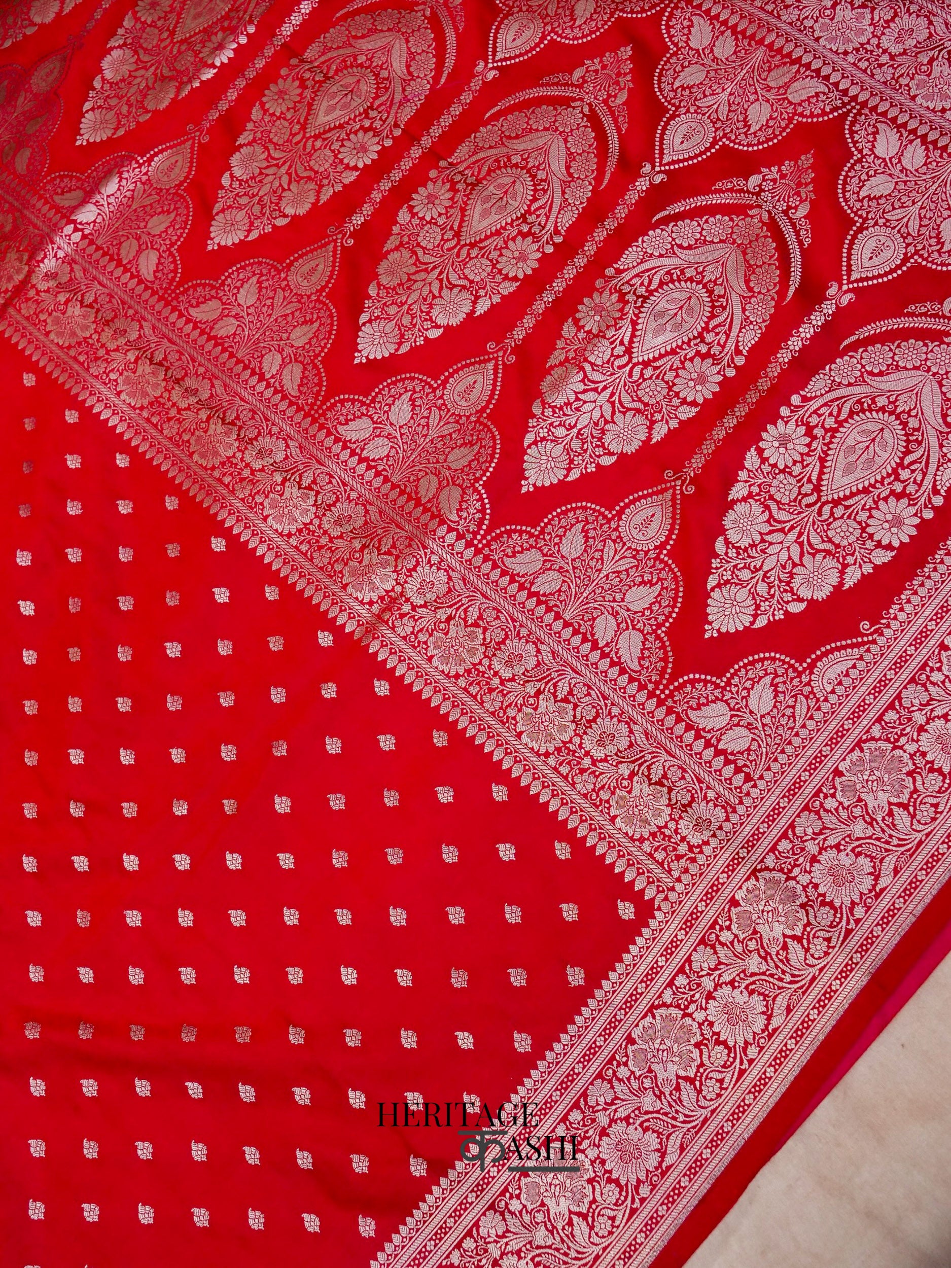 Red Mashru Silk Buti Handloom Saree