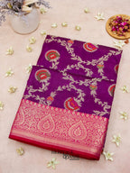 Purple Katan Floral Tilfi Jaal Saree
