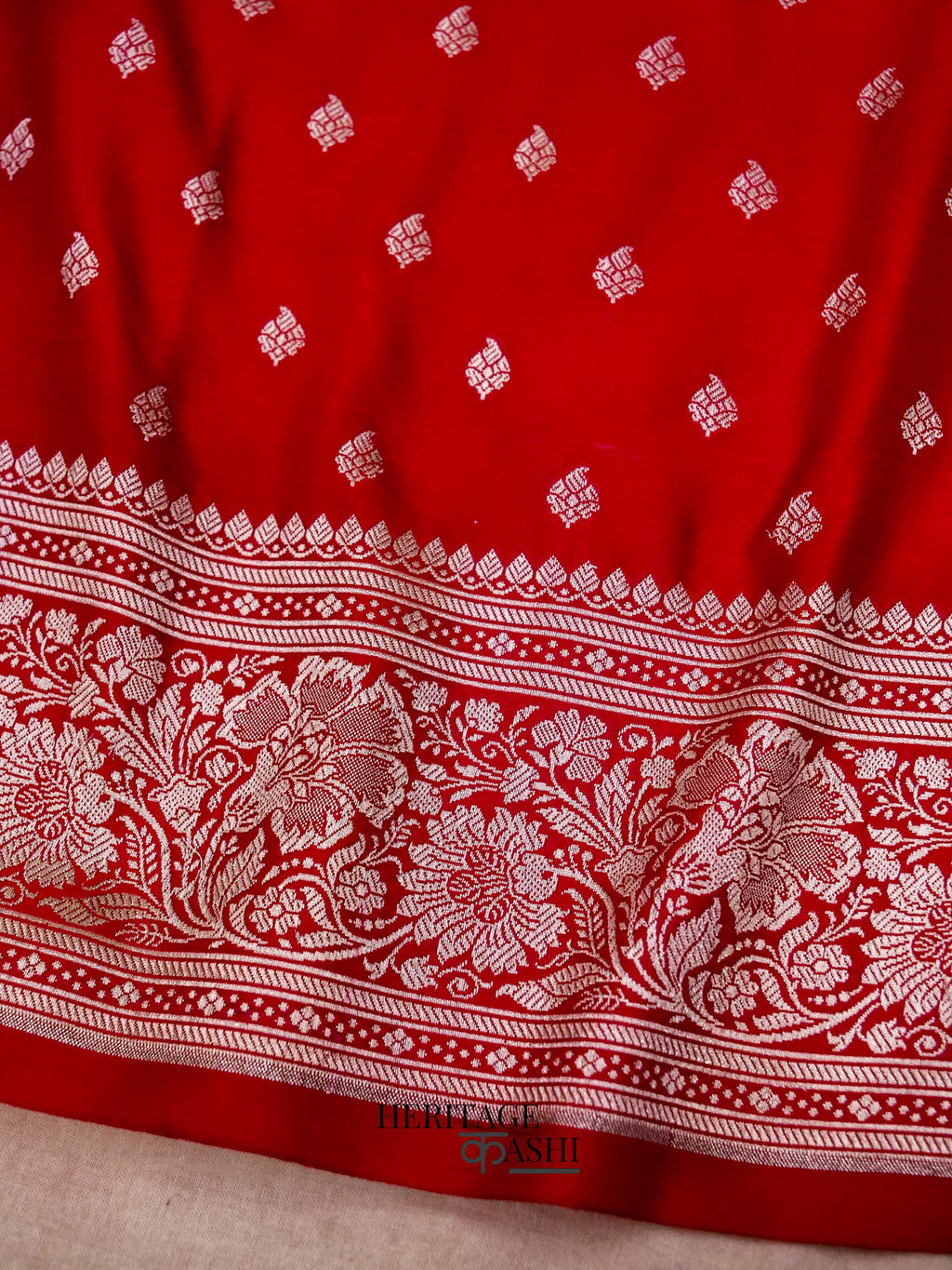 Red Mashru Silk Buti Handloom Saree