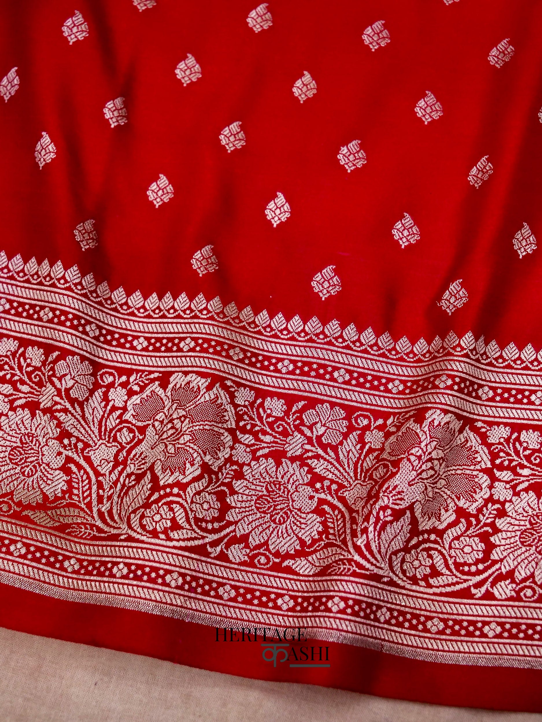 Red Mashru Silk Buti Handloom Saree