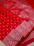 Crimson Red Mashru Silk Buti Handloom Saree