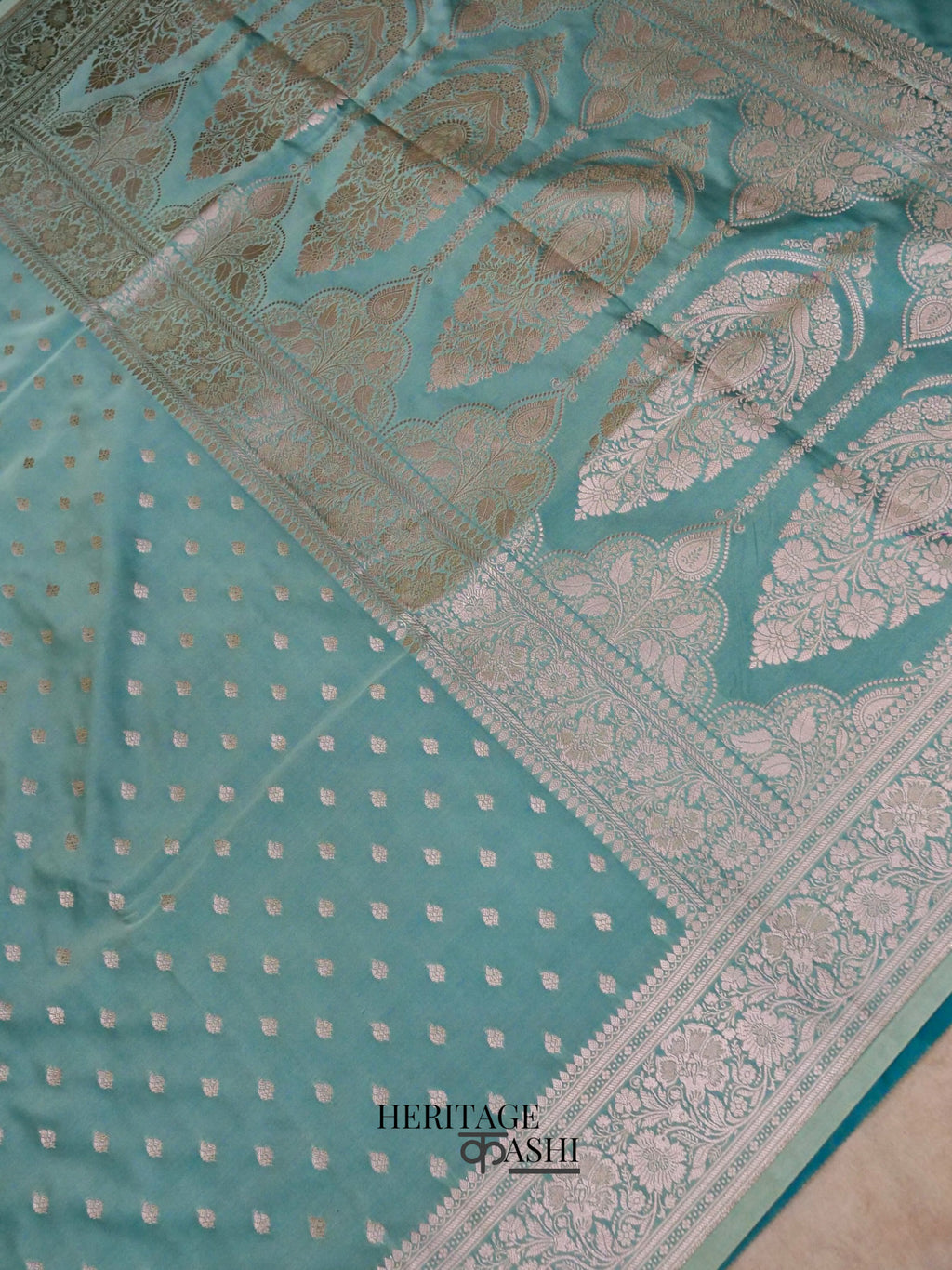 Mint Green Mashru Silk Jaal Handloom Saree
