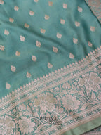 Mint Green Mashru Silk Jaal Handloom Saree