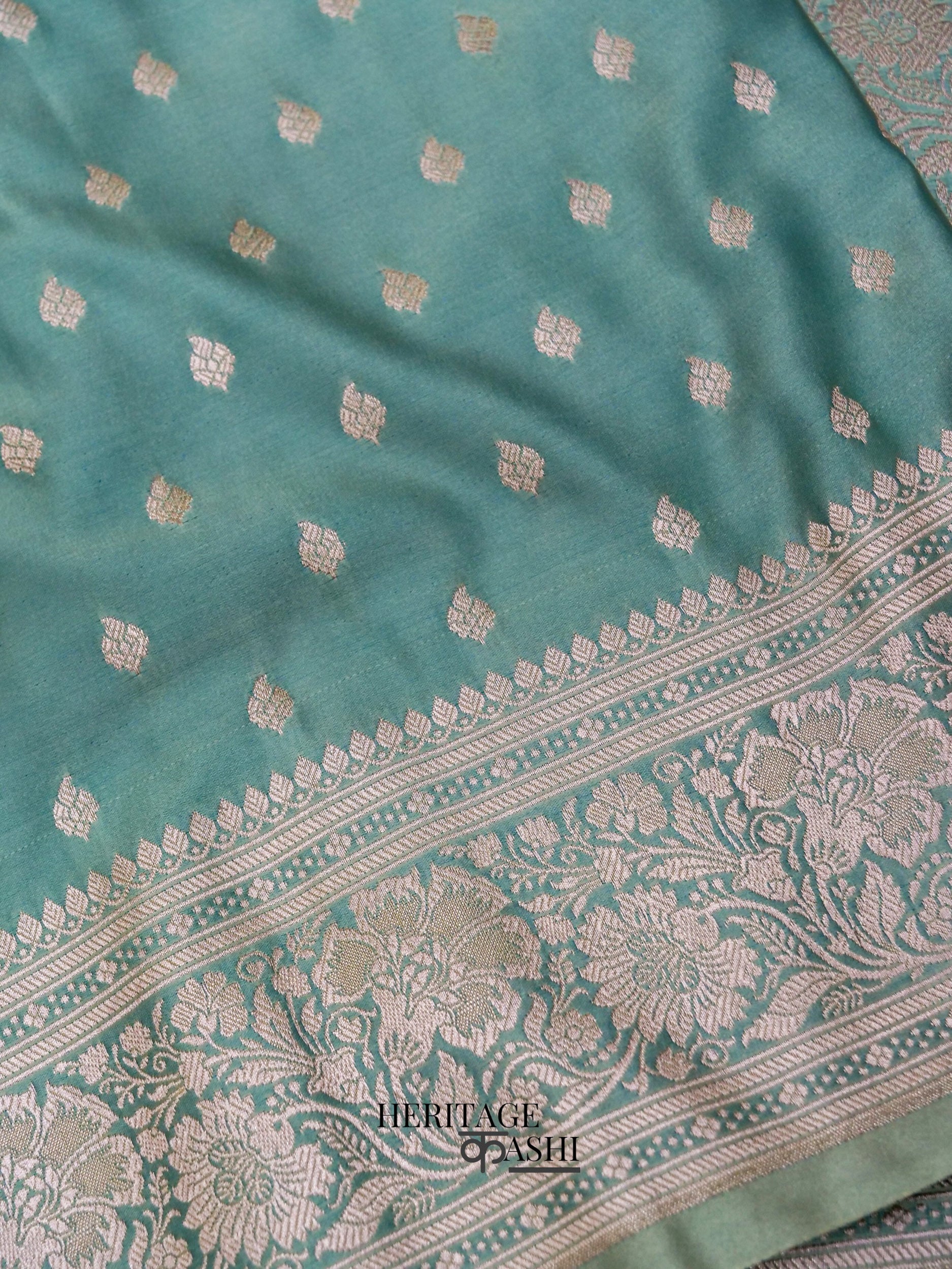 Mint Green Mashru Silk Jaal Handloom Saree