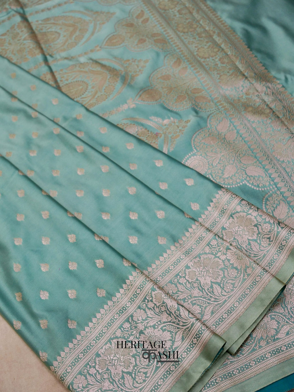 Mint Green Mashru Silk Jaal Handloom Saree