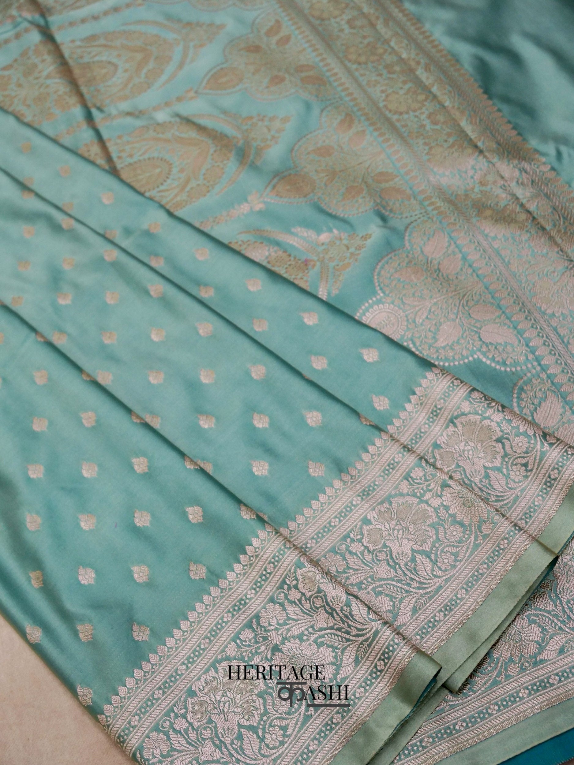 Mint Green Mashru Silk Jaal Handloom Saree