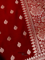 Blood Red Mashru Silk Buti Handloom Saree