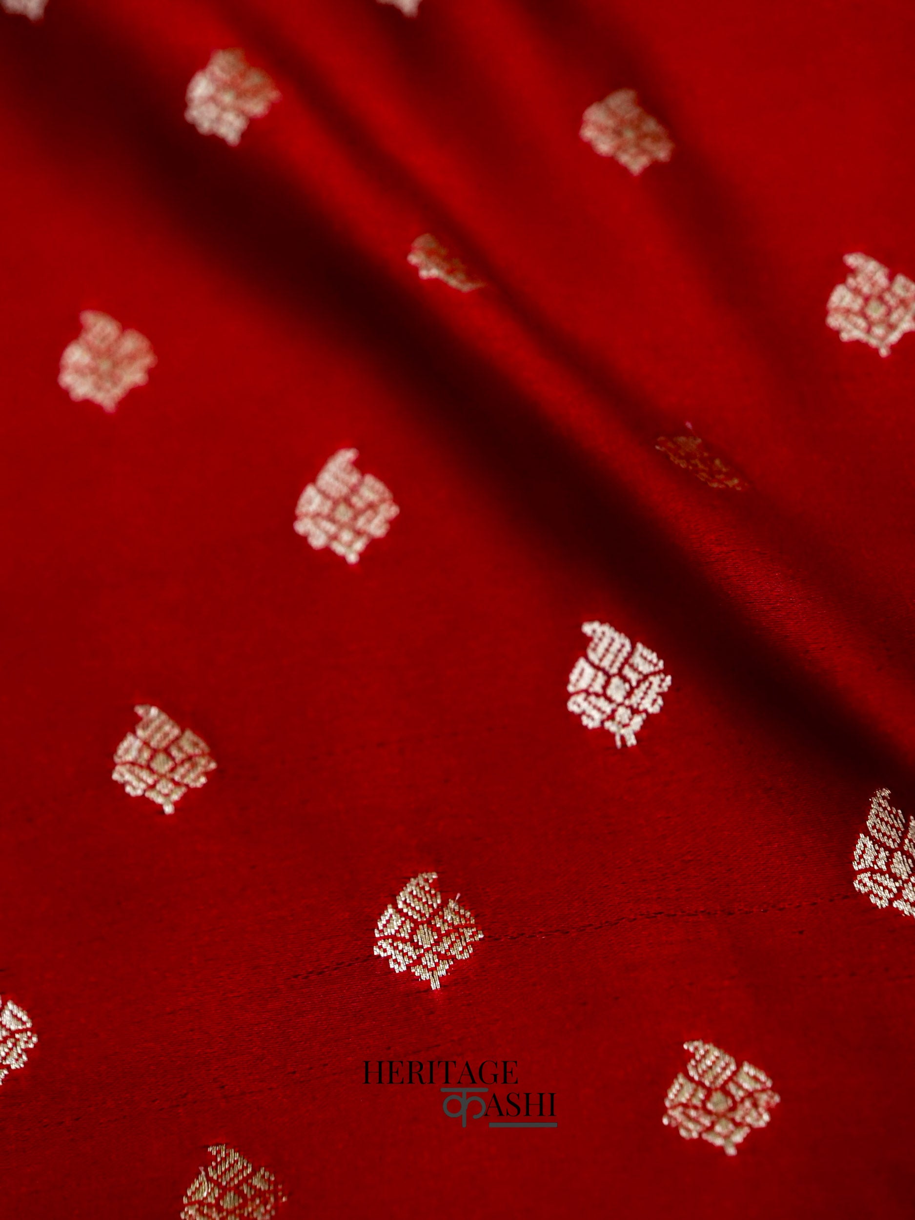Blood Red Mashru Silk Buti Handloom Saree