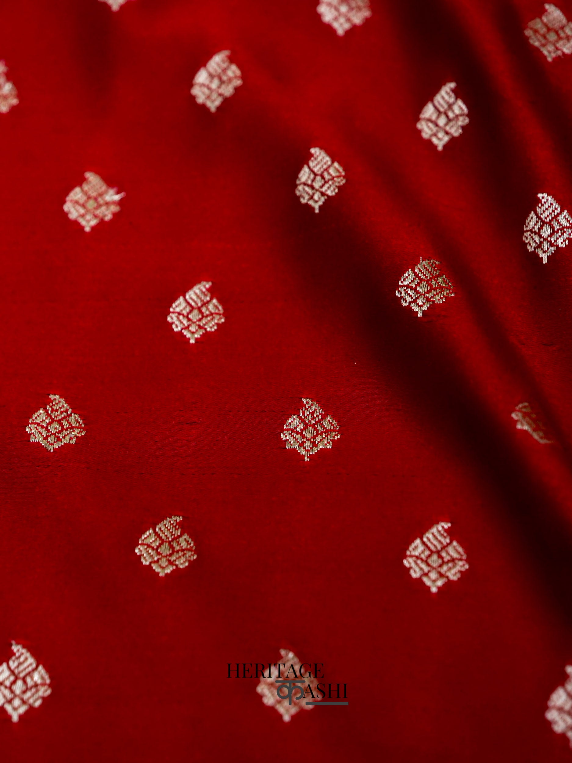 Blood Red Mashru Silk Buti Handloom Saree