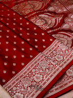 Blood Red Mashru Silk Buti Handloom Saree