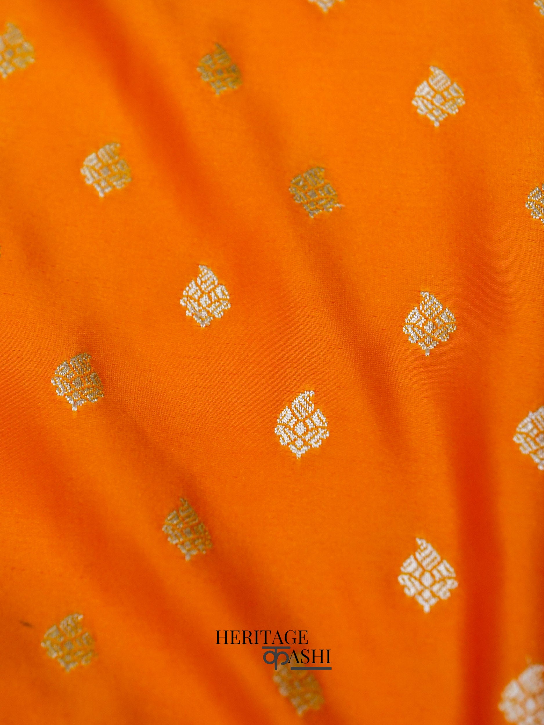 Orange Mashru Silk Buti Handloom Saree