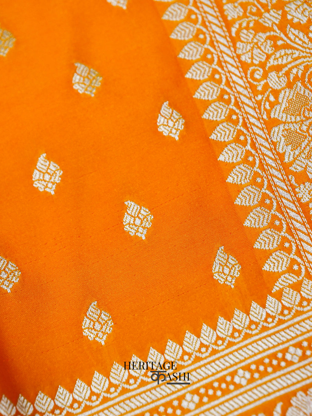 Orange Mashru Silk Buti Handloom Saree