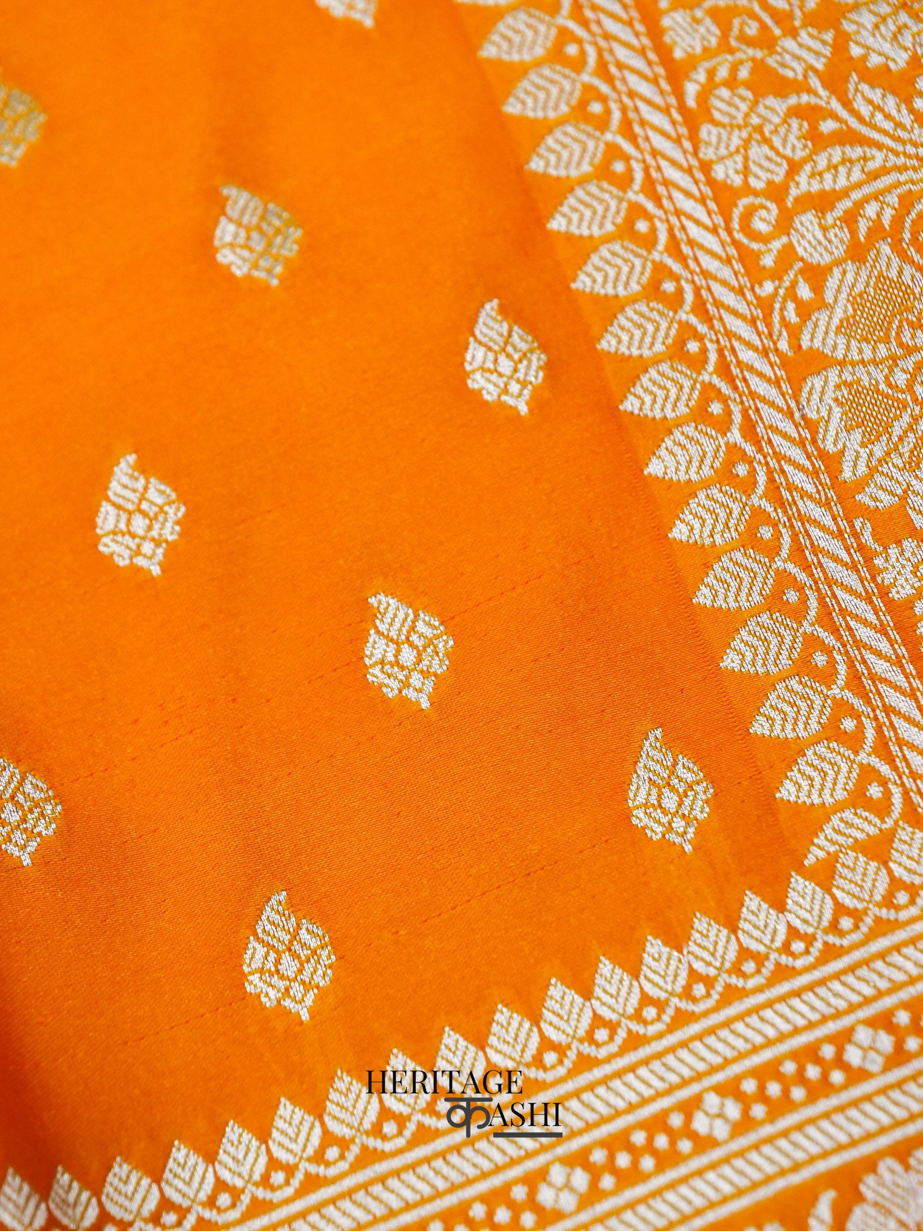 Orange Mashru Silk Buti Handloom Saree