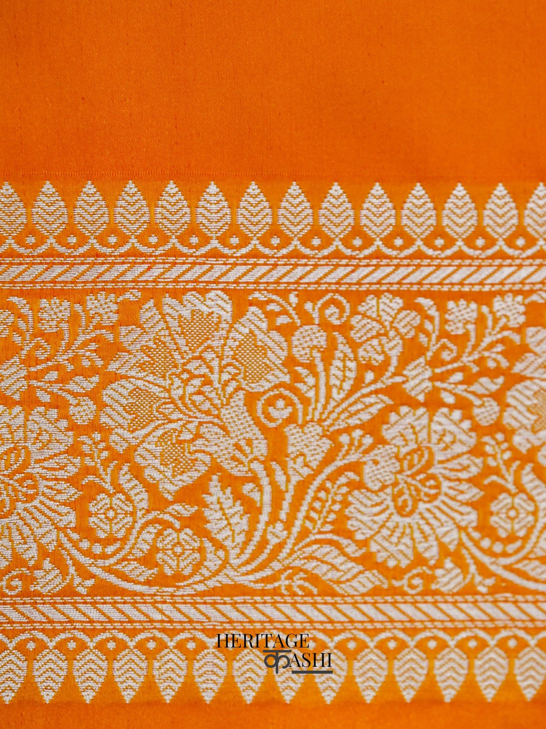 Orange Mashru Silk Buti Handloom Saree