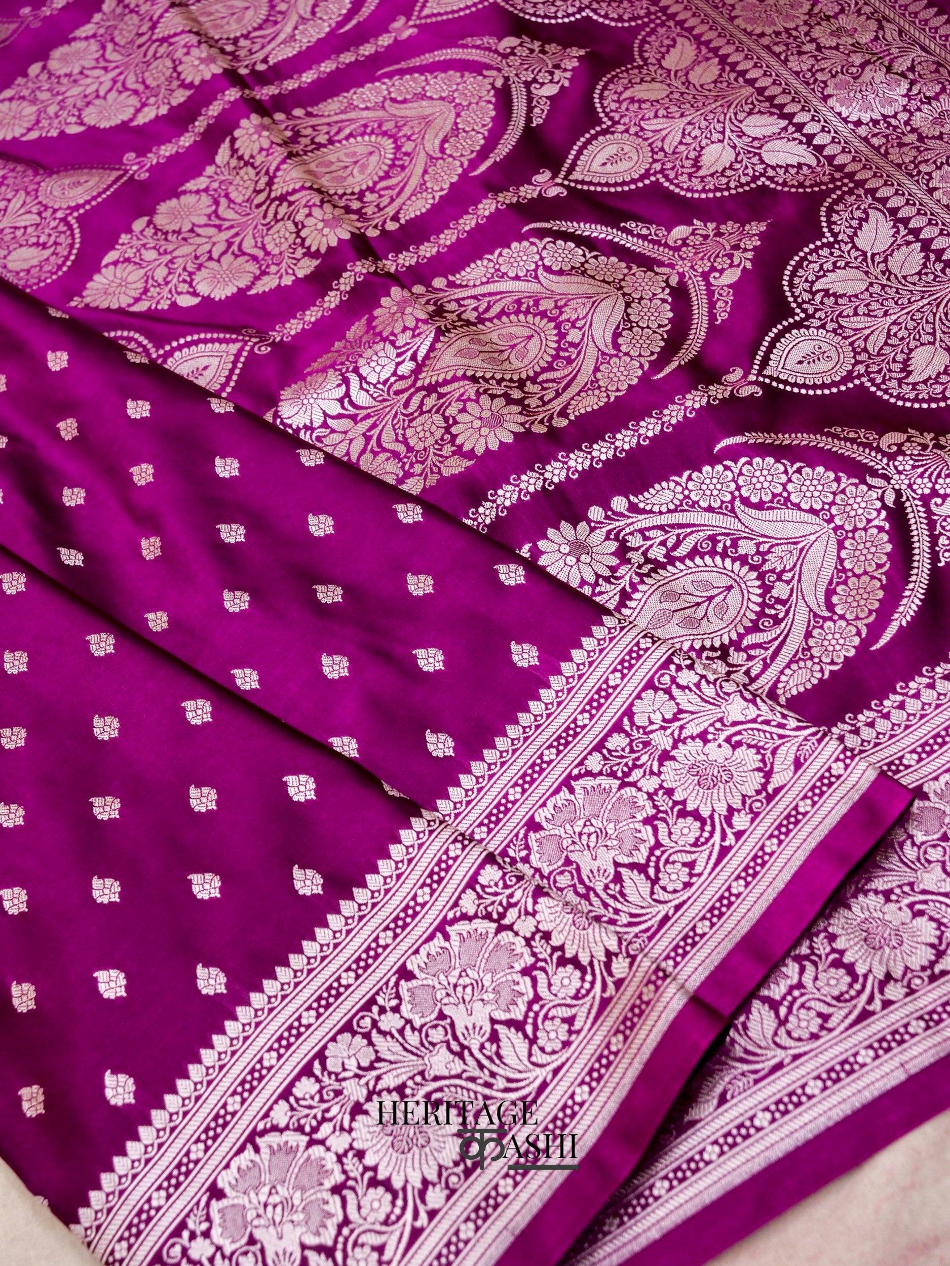 Purple Mashru Silk Buti Handloom Saree