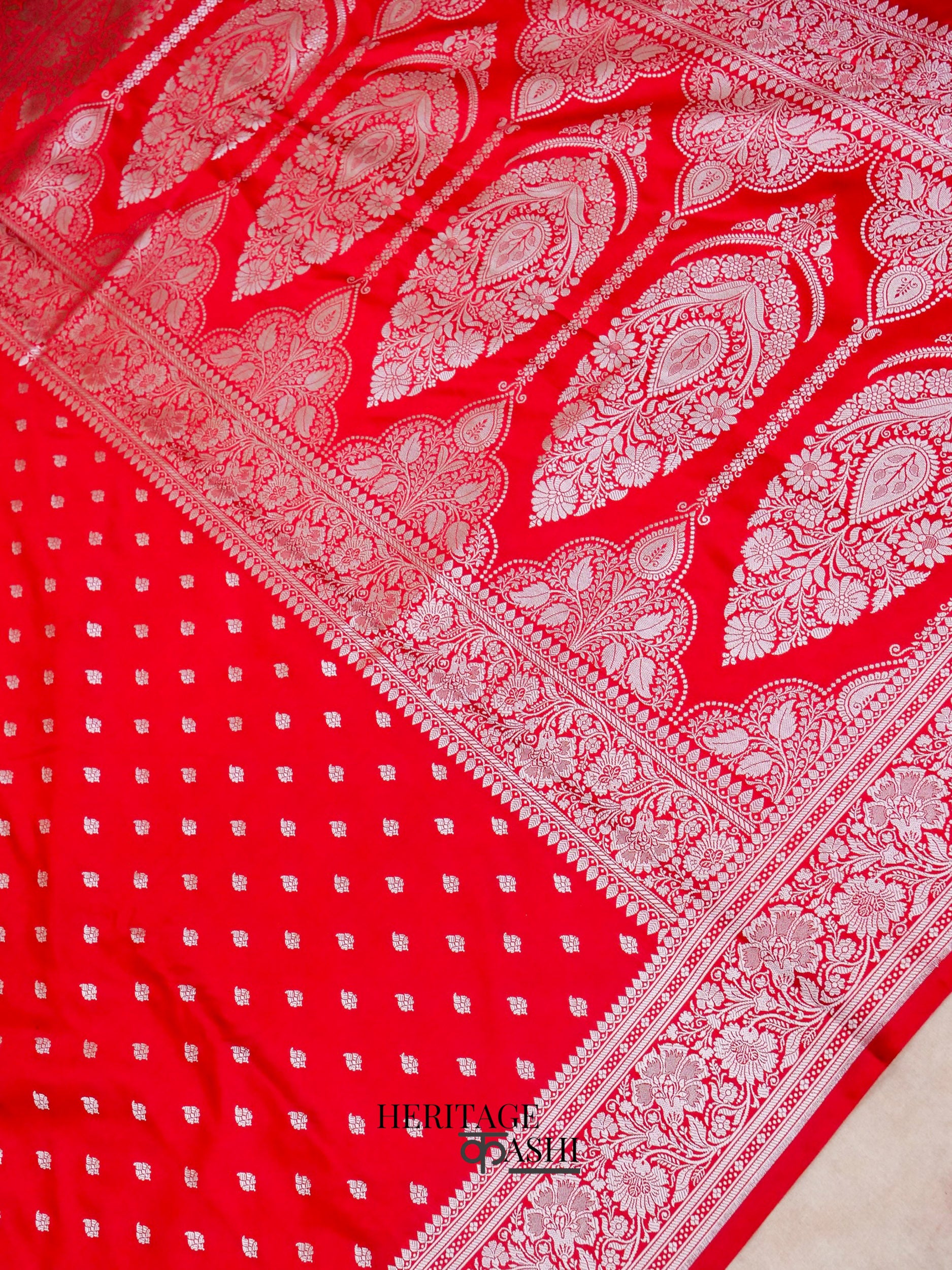 Crimson Red Mashru Silk Buti Handloom Saree