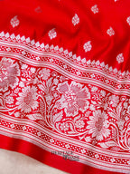 Crimson Red Mashru Silk Buti Handloom Saree