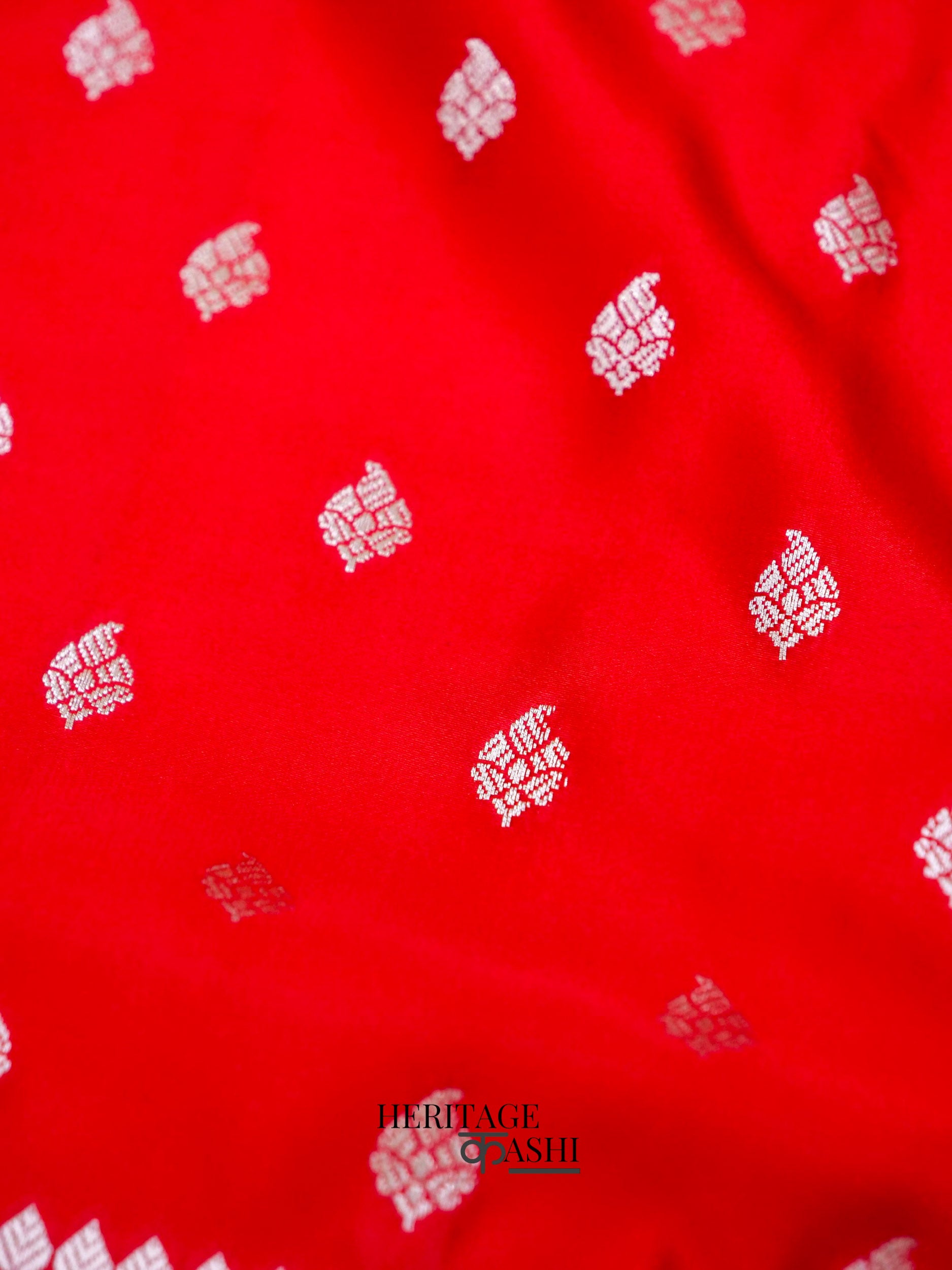 Crimson Red Mashru Silk Buti Handloom Saree