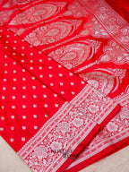 Crimson Red Mashru Silk Buti Handloom Saree