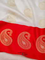 White Red Katan Silk Golden Paisley Motifs Saree
