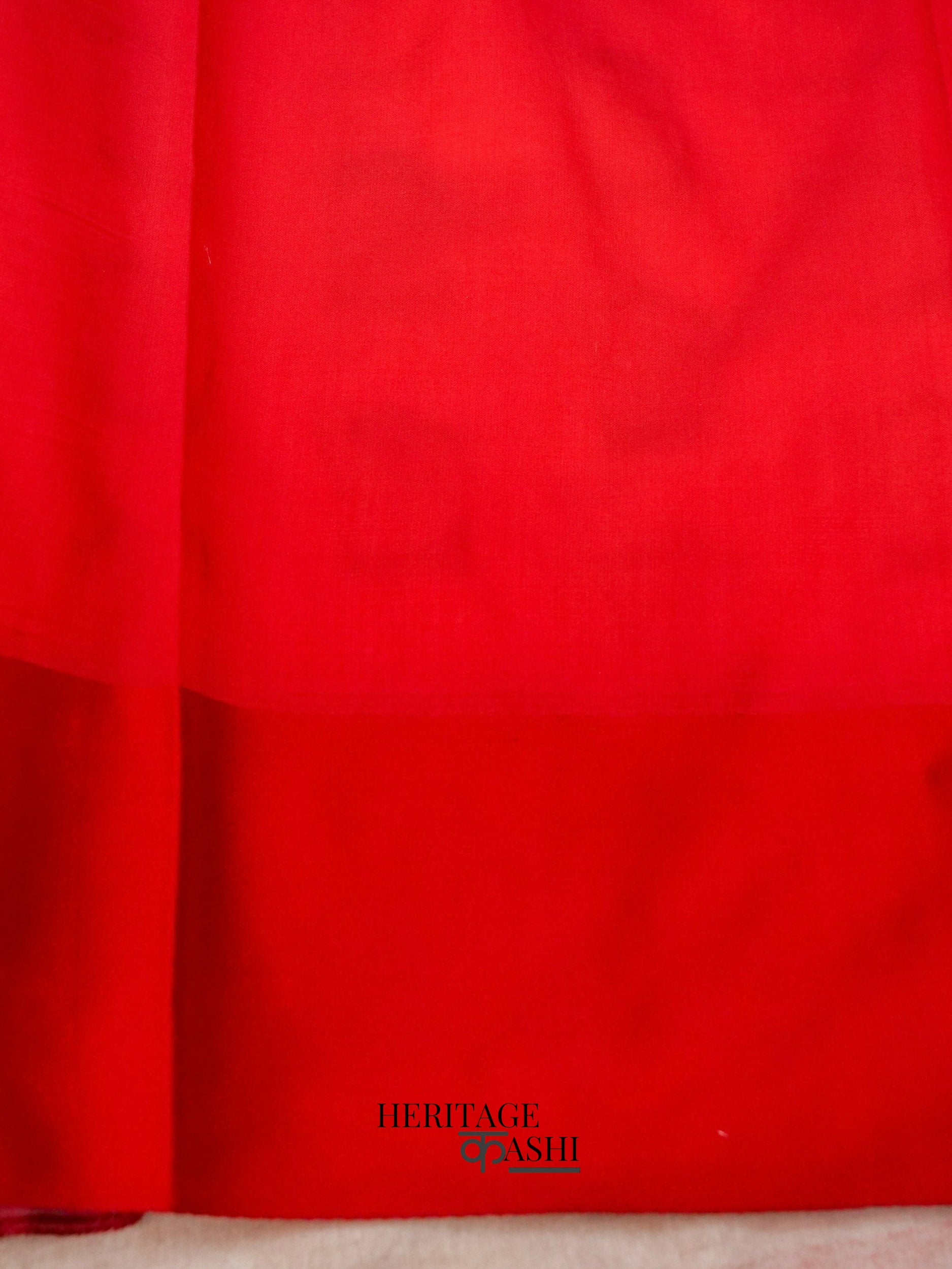 White Red Katan Silk Golden Paisley Motifs Saree