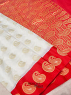 White Red Katan Silk Golden Paisley Motifs Saree