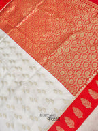 White Red Katan Silk Golden Leaf Motifs Saree