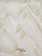White Red Katan Silk Golden Leaf Motifs Saree