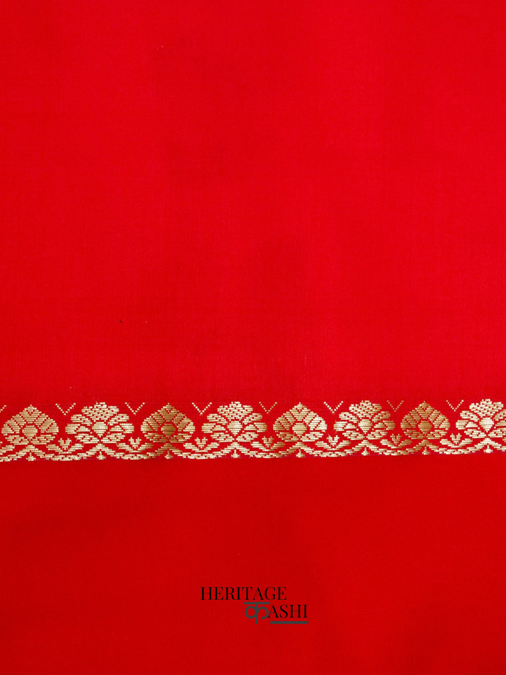 White Red Katan Silk Golden Leaf Motifs Saree